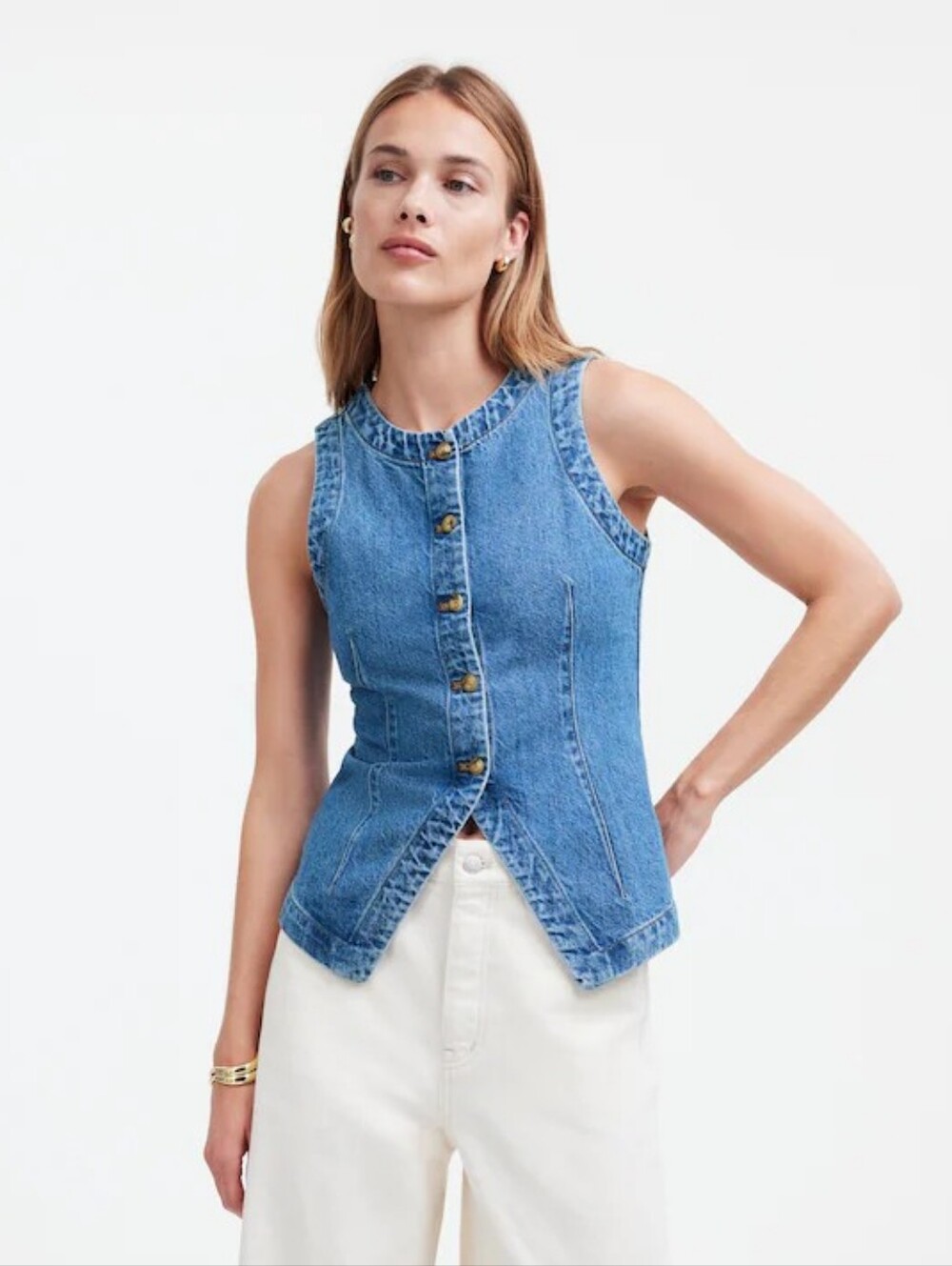 Denim Crewneck Vest in Java Wash
